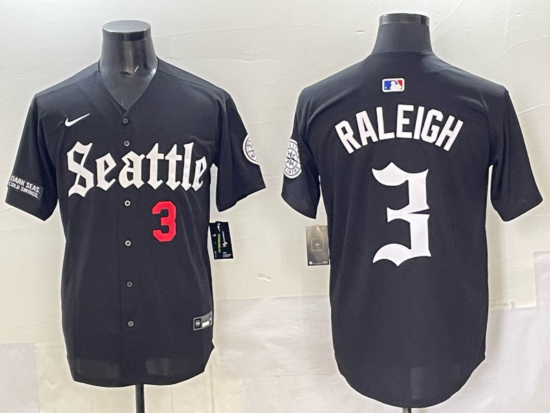 Men Seattle Mariners #3 Raleigh black MLB 2025 Nike jersey 011